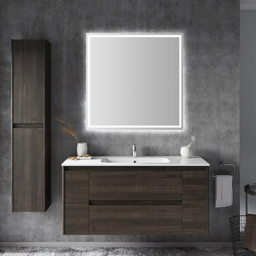 Pax Large Square Frameless Antifog Front/Back-Lit Wall Bathroom Vanity Mirror. Picture 1