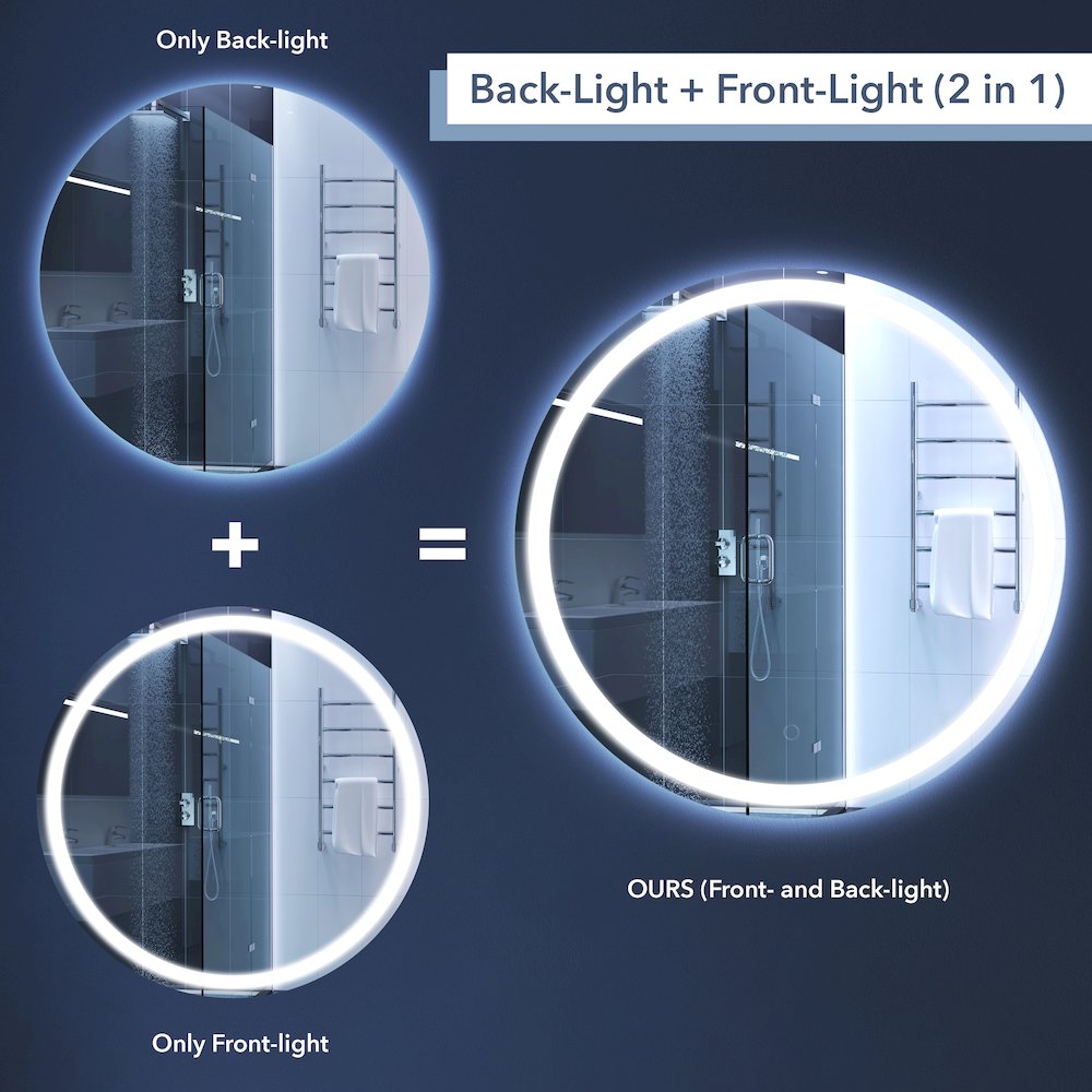 Antifog Front/Back-Lit Tri-Color Wall Bathroom Vanity Mirror. Picture 5