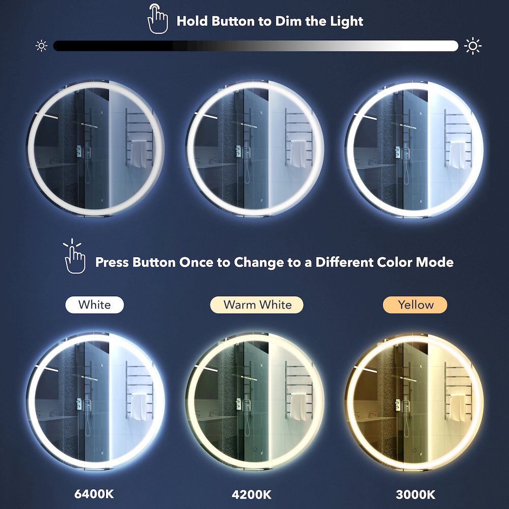 Antifog Front/Back-Lit Tri-Color Wall Bathroom Vanity Mirror. Picture 6