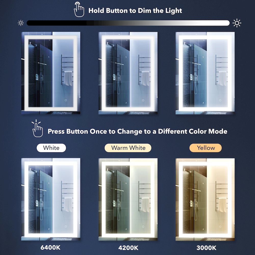 Anti-Fog Aluminum Front Lit Tri Color Led Bathroom Vanity Mirror. Picture 12