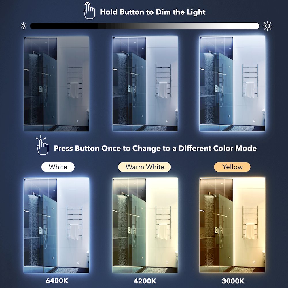 Anti-Fog Aluminum Back Lit Tri Color Led Bathroom Vanity Mirror. Picture 12