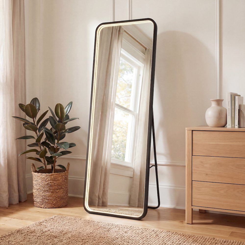 Metal Framed Antifog Front-Lit Tri-Color Wall Or Floor Full-Length Mirror. Picture 2