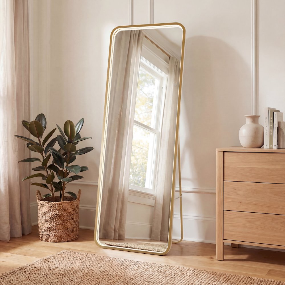 Metal Framed Antifog Front-Lit Tri-Color Wall Or Floor Full-Length Mirror. Picture 2