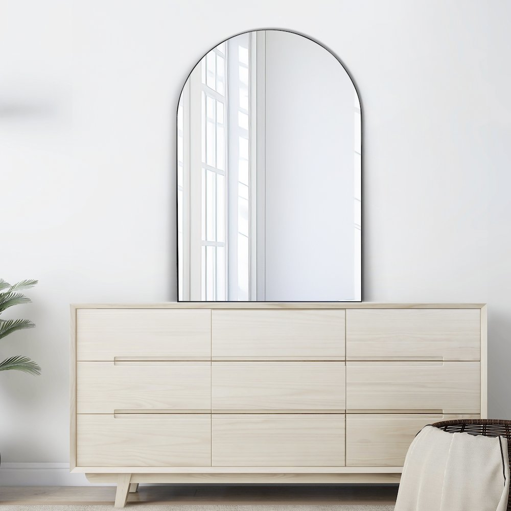 Elodie Medium Arched Metal Framed Wall Mounted Mirror. Picture 2