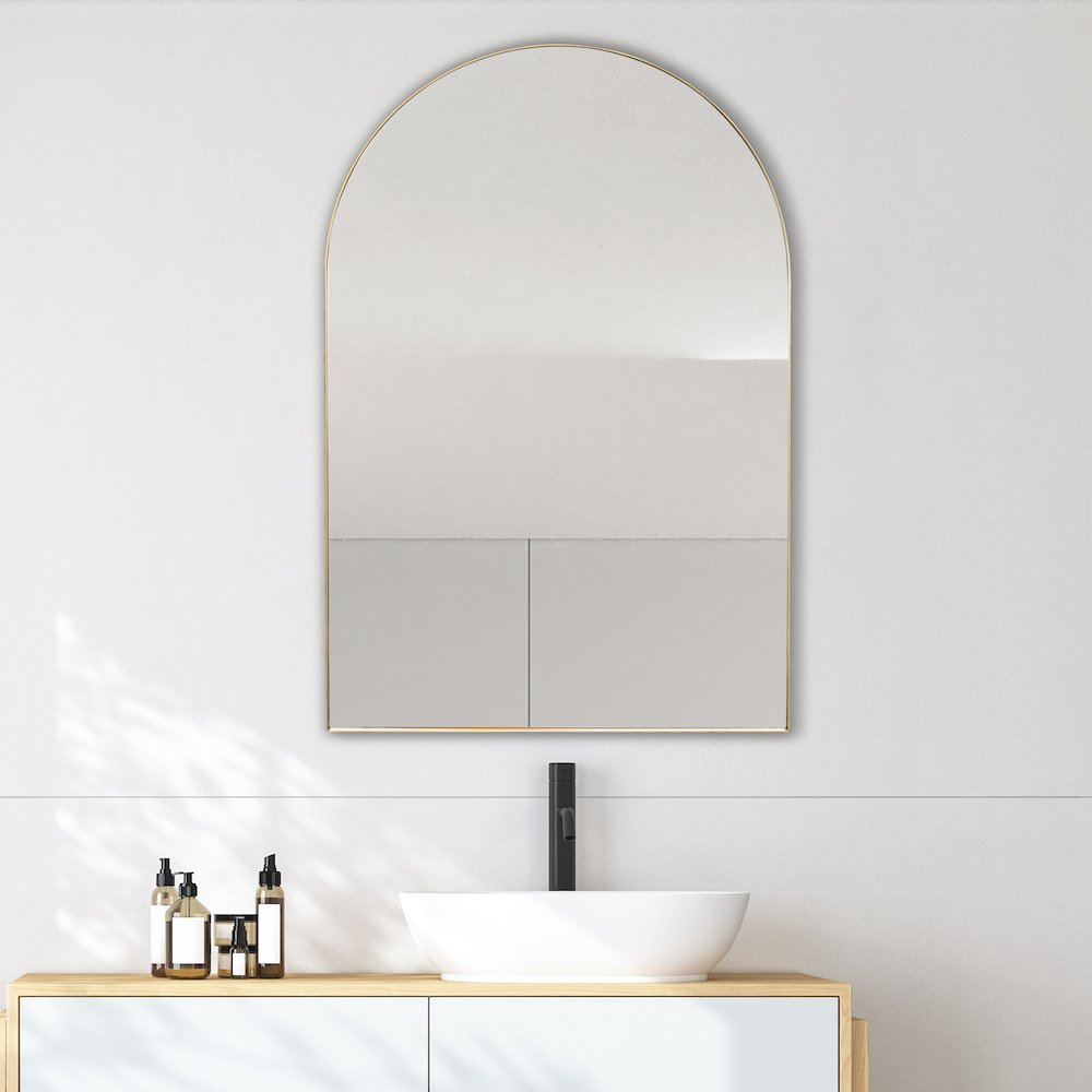Elodie Medium Arched Metal Framed Wall Mounted Mirror. Picture 2