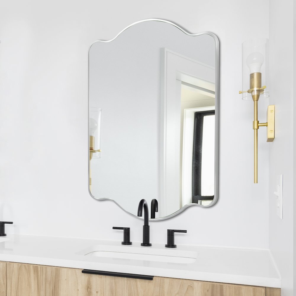 Louisa Medium Scalloped Rectangular Metal Framed Wall Mirror. Picture 2