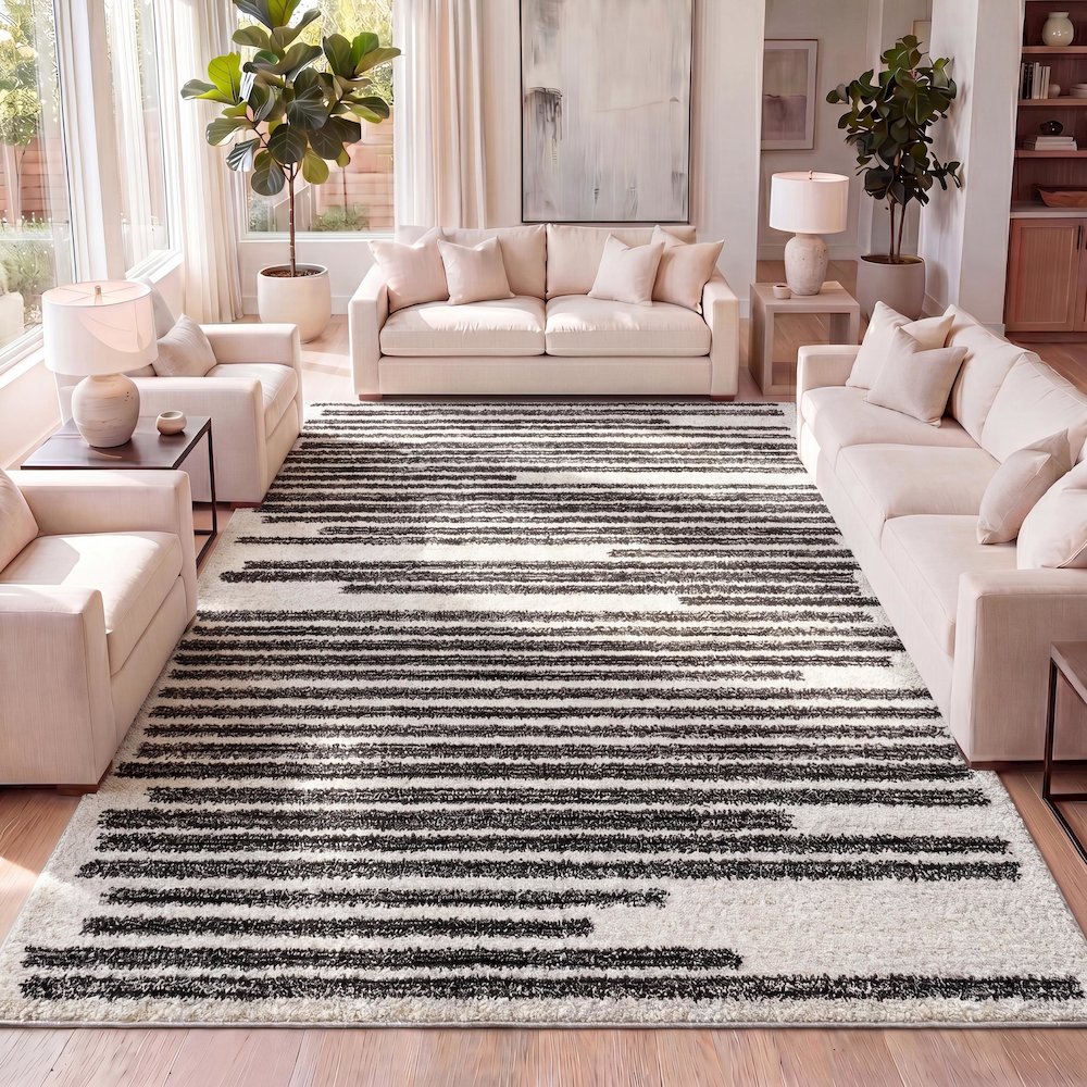 Khalil Modern Berber Stripe Area Rug. Picture 12