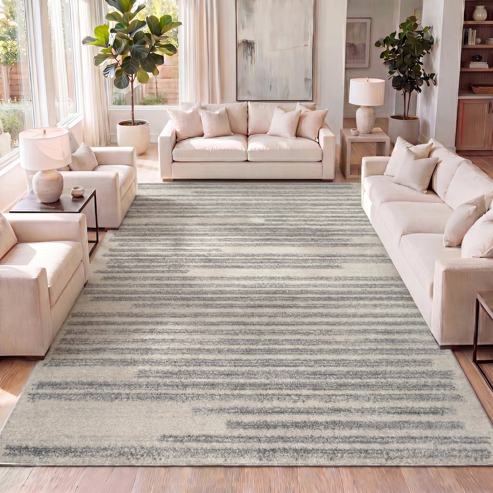 Khalil Modern Berber Stripe Area Rug. Picture 9