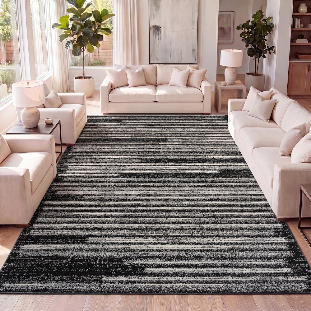 Khalil Modern Berber Stripe Area Rug. Picture 9