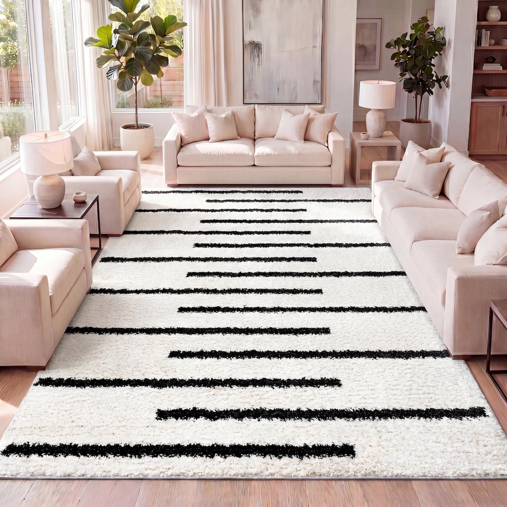 Alaro Berber Stripe Shag Area Rug. Picture 14