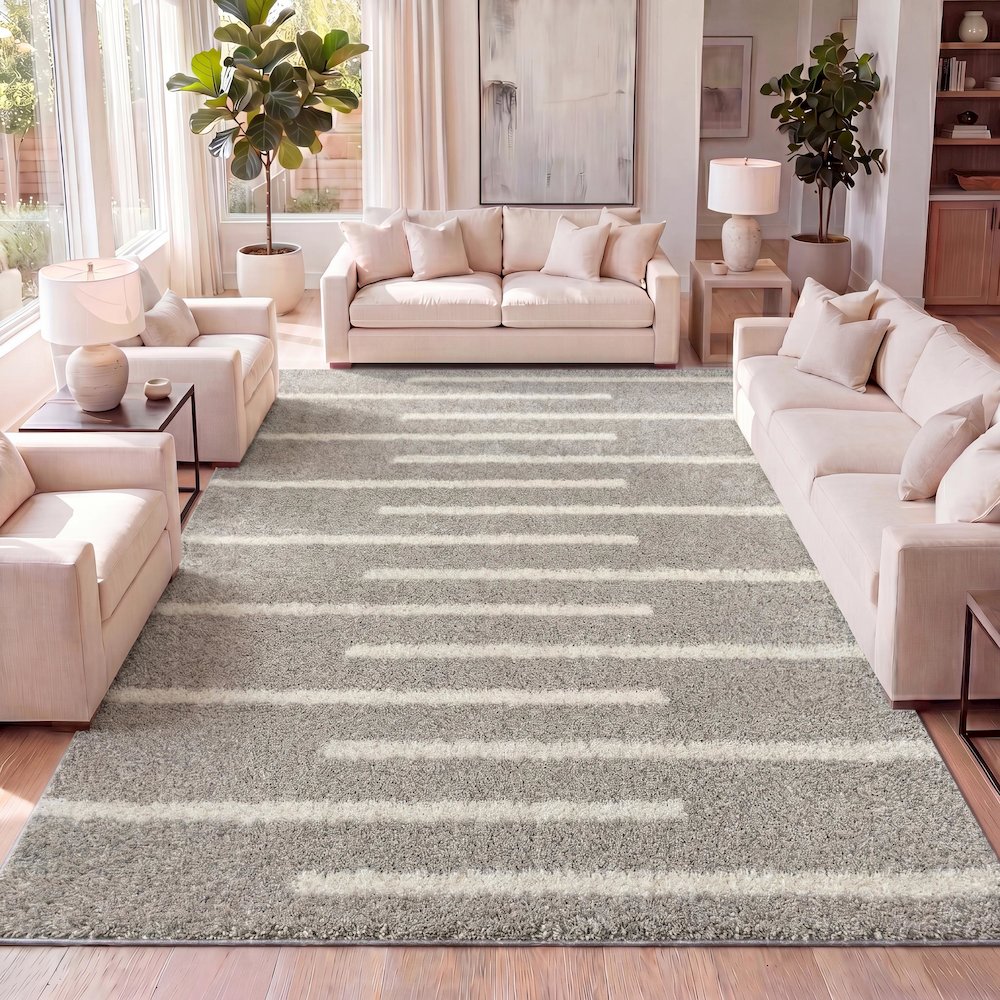 Alaro Berber Stripe Shag Area Rug. Picture 9