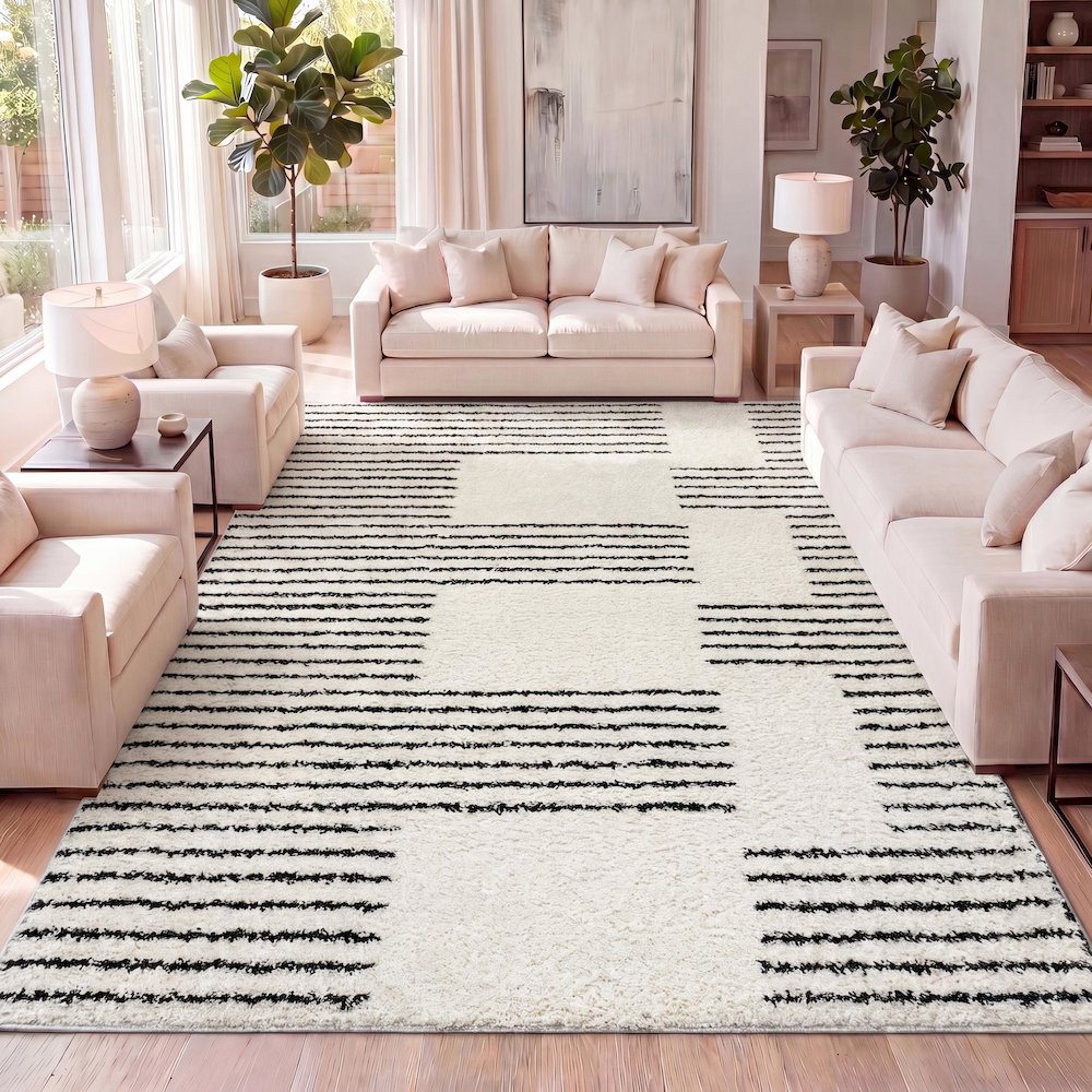 Petra Abstract Stripe Geometric Shag Area Rug. Picture 14
