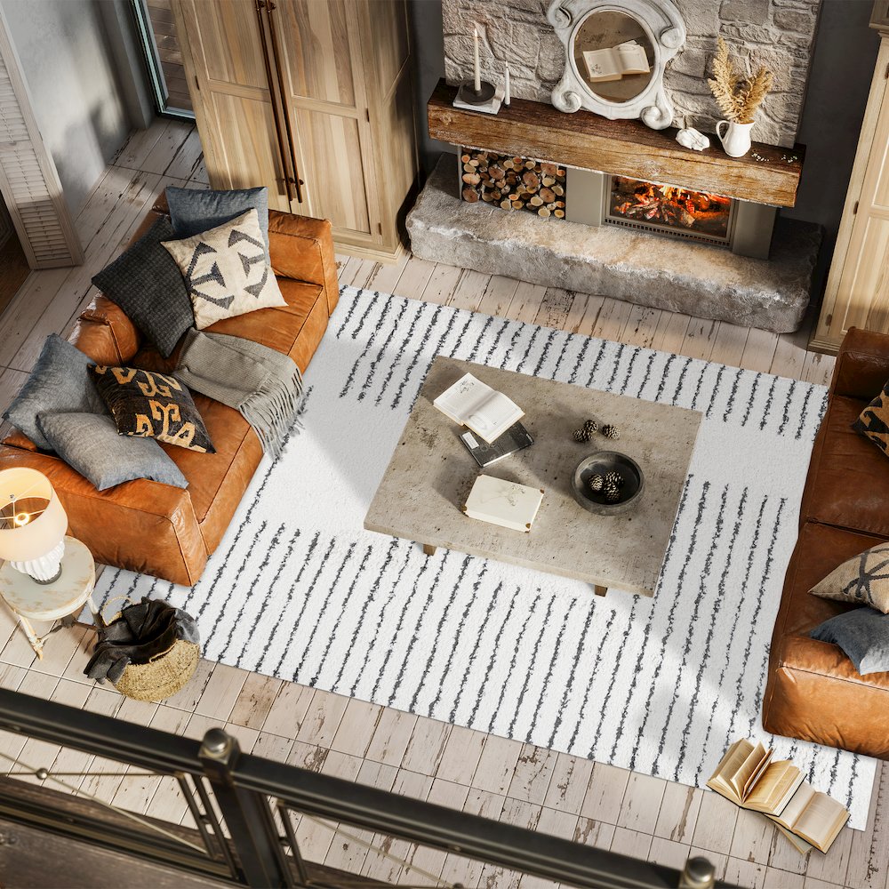 Petra Abstract Stripe Geometric Shag Area Rug. Picture 5