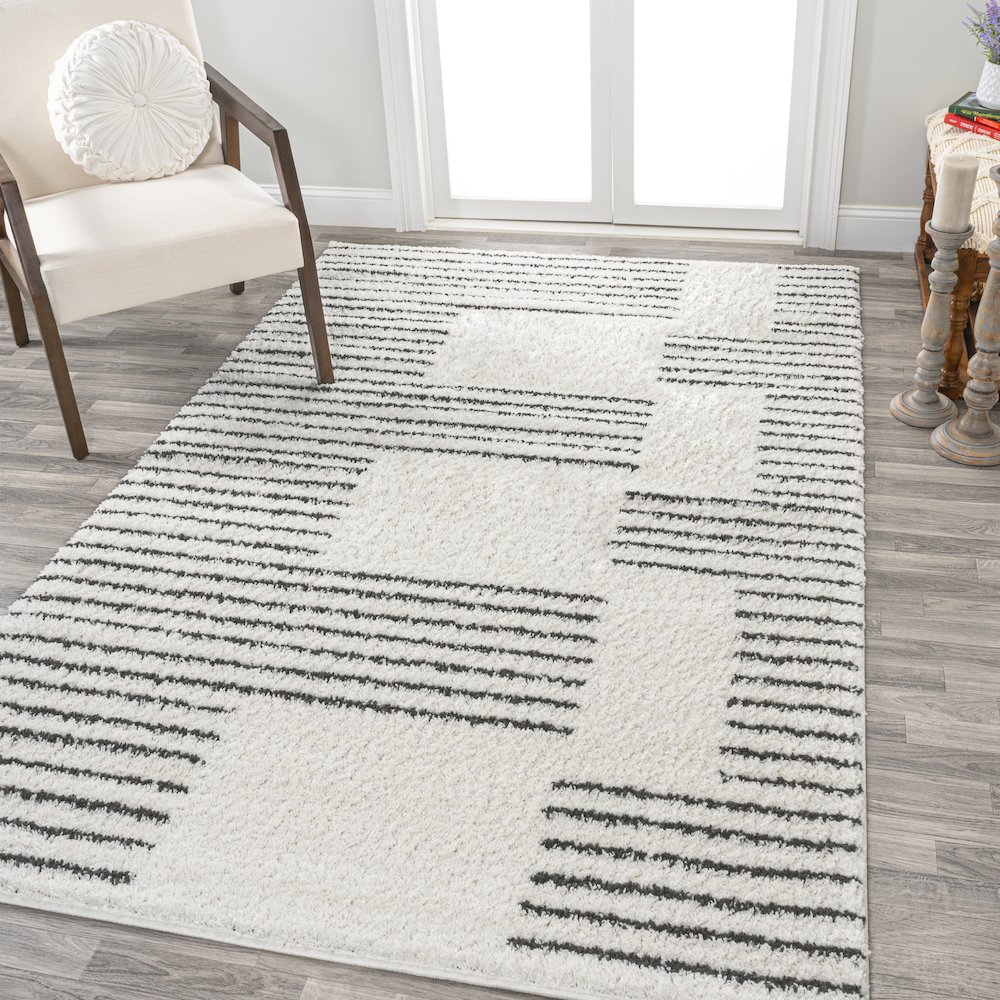 Petra Abstract Stripe Geometric Shag Area Rug. Picture 2