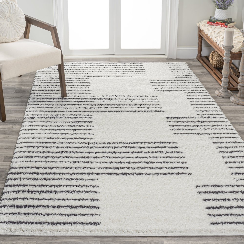 Petra Abstract Stripe Geometric Shag Area Rug. Picture 4