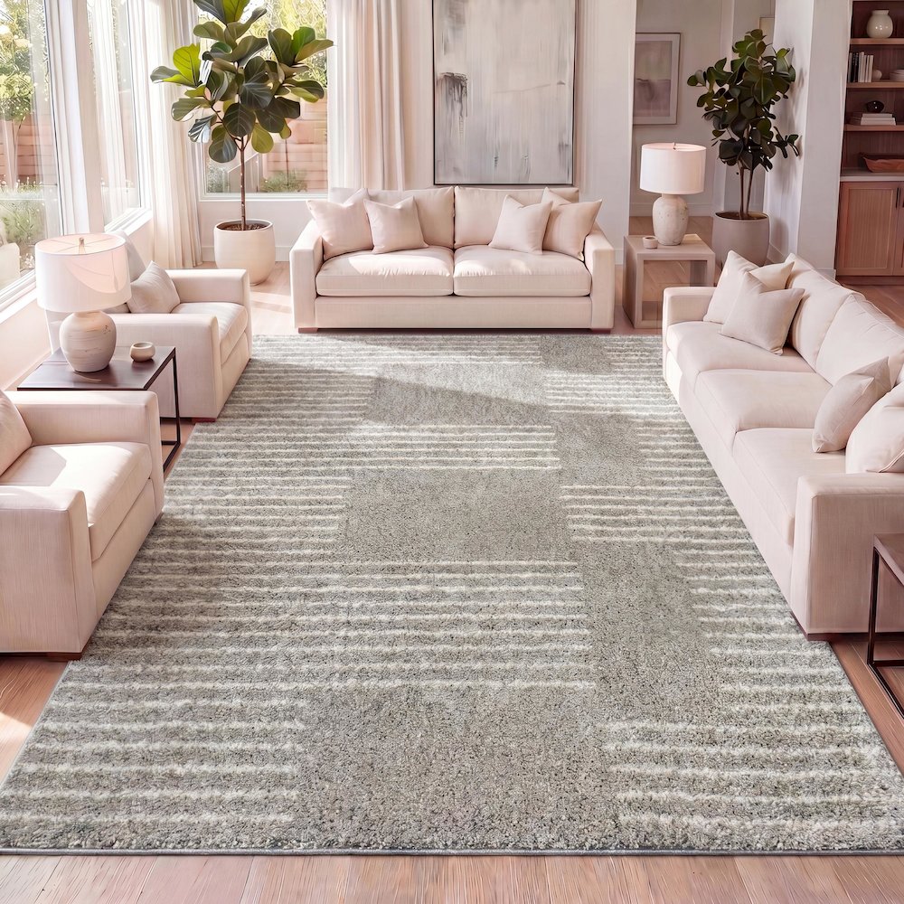 Petra Abstract Stripe Geometric Shag Area Rug. Picture 9