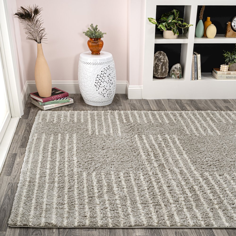 Petra Abstract Stripe Geometric Shag Area Rug. Picture 1