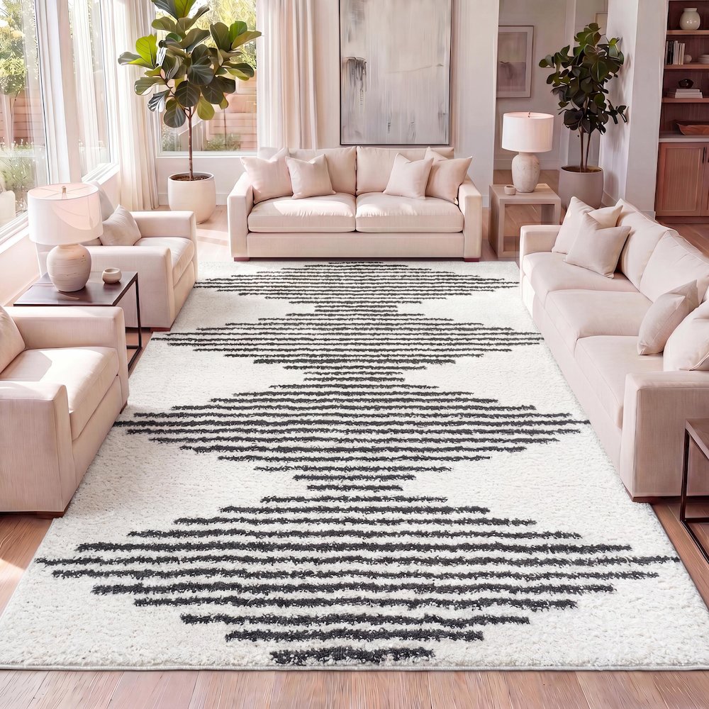Elm Diamond Stripe Geometric Shag Area Rug. Picture 14