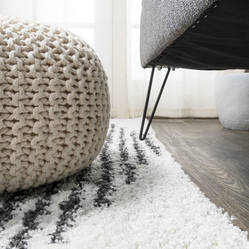 Elm Diamond Stripe Geometric Shag Area Rug. Picture 7