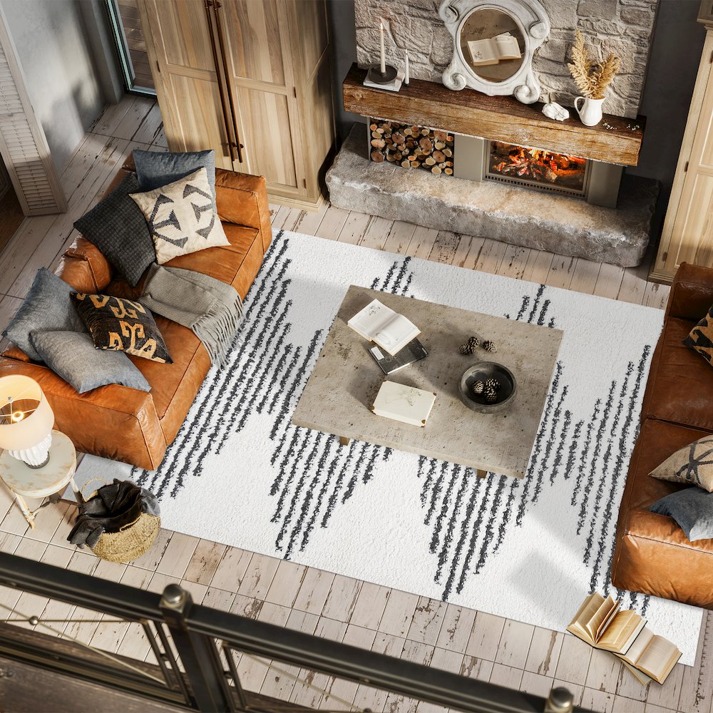 Elm Diamond Stripe Geometric Shag Area Rug. Picture 5