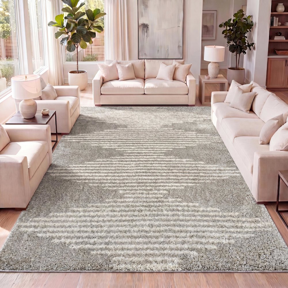 Petra Abstract Stripe Geometric Shag Area Rug. Picture 9