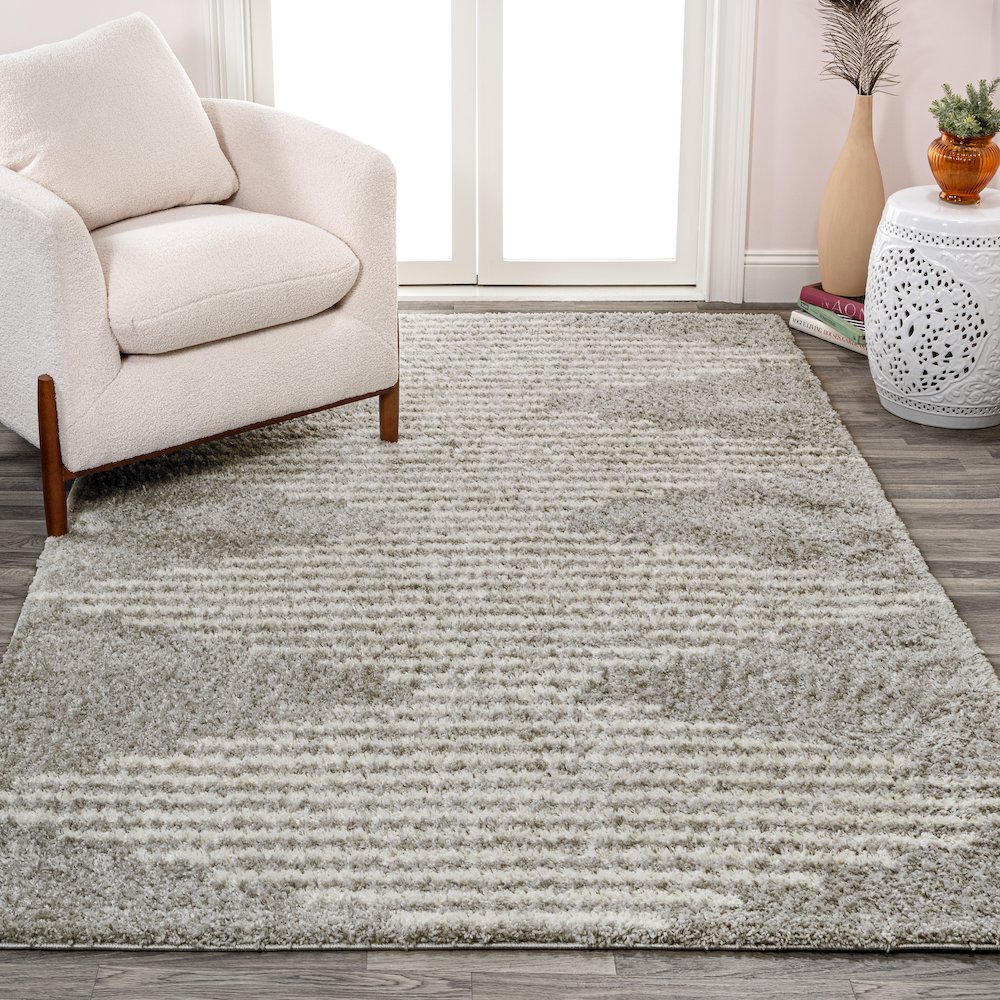 Petra Abstract Stripe Geometric Shag Area Rug. Picture 2