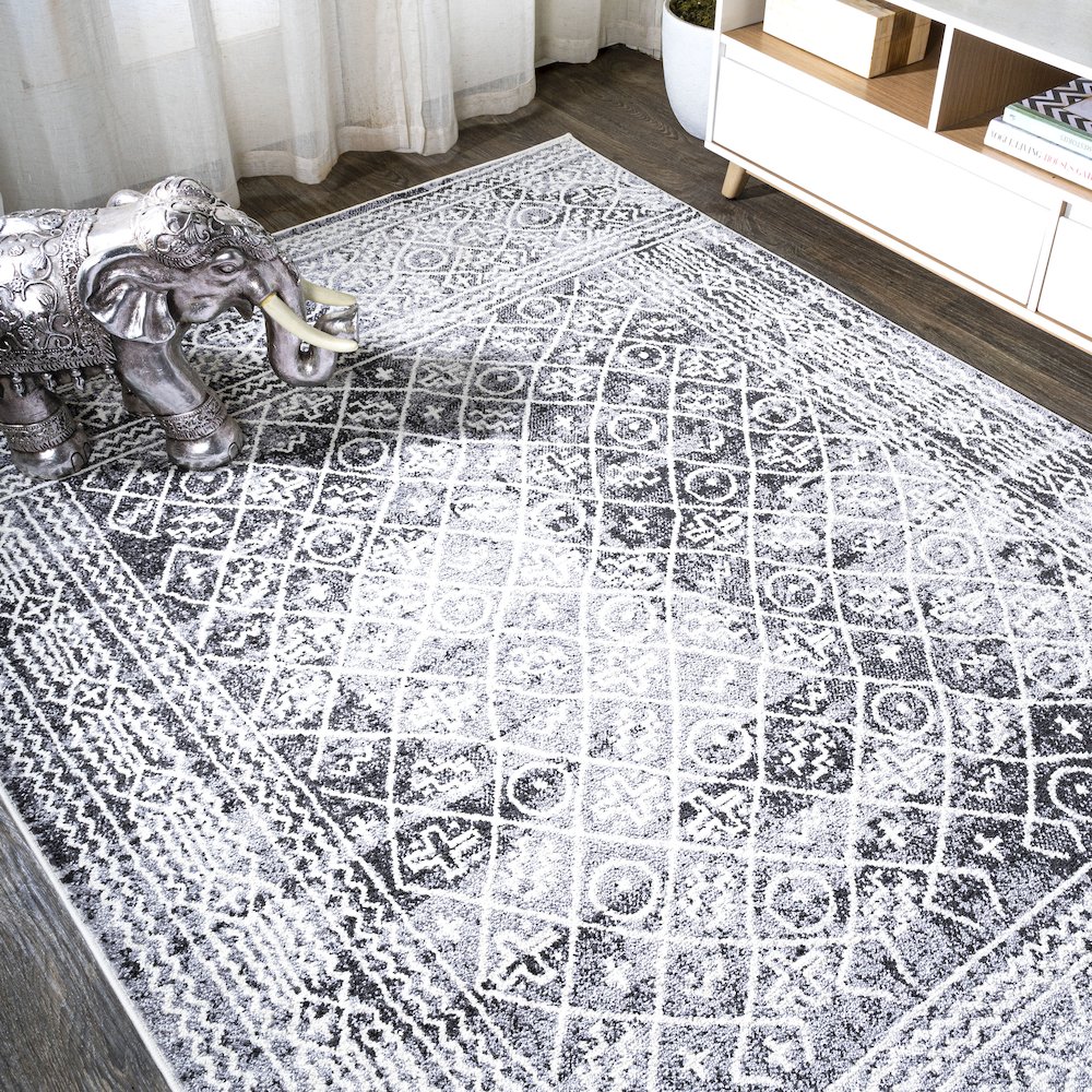 Iften Moroccan Geometric Distressed Area Rug. Picture 4
