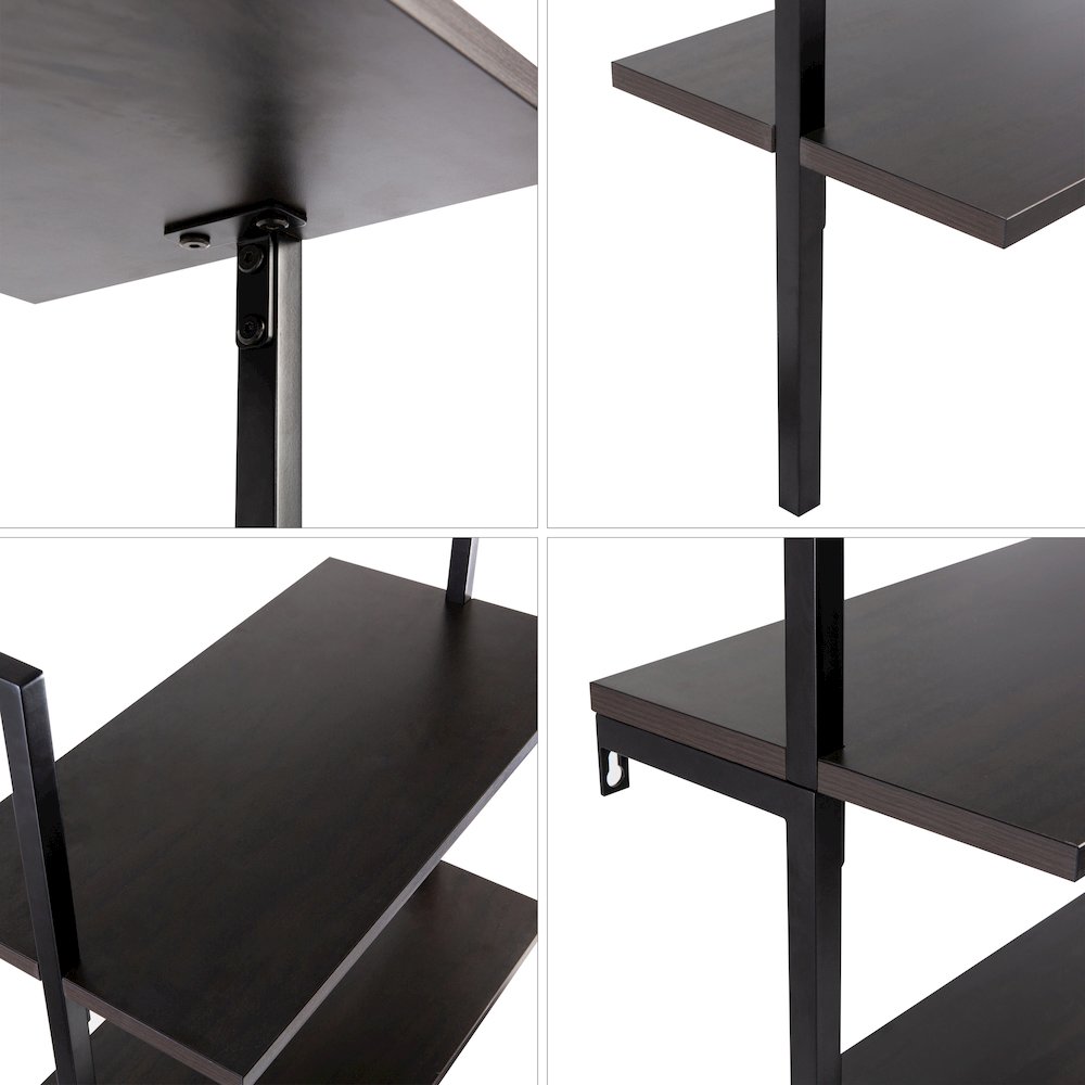 Industrial 5-Shelf Wood Wall-Mounted Open Ladder Bookcase with Metal Frame. Picture 2