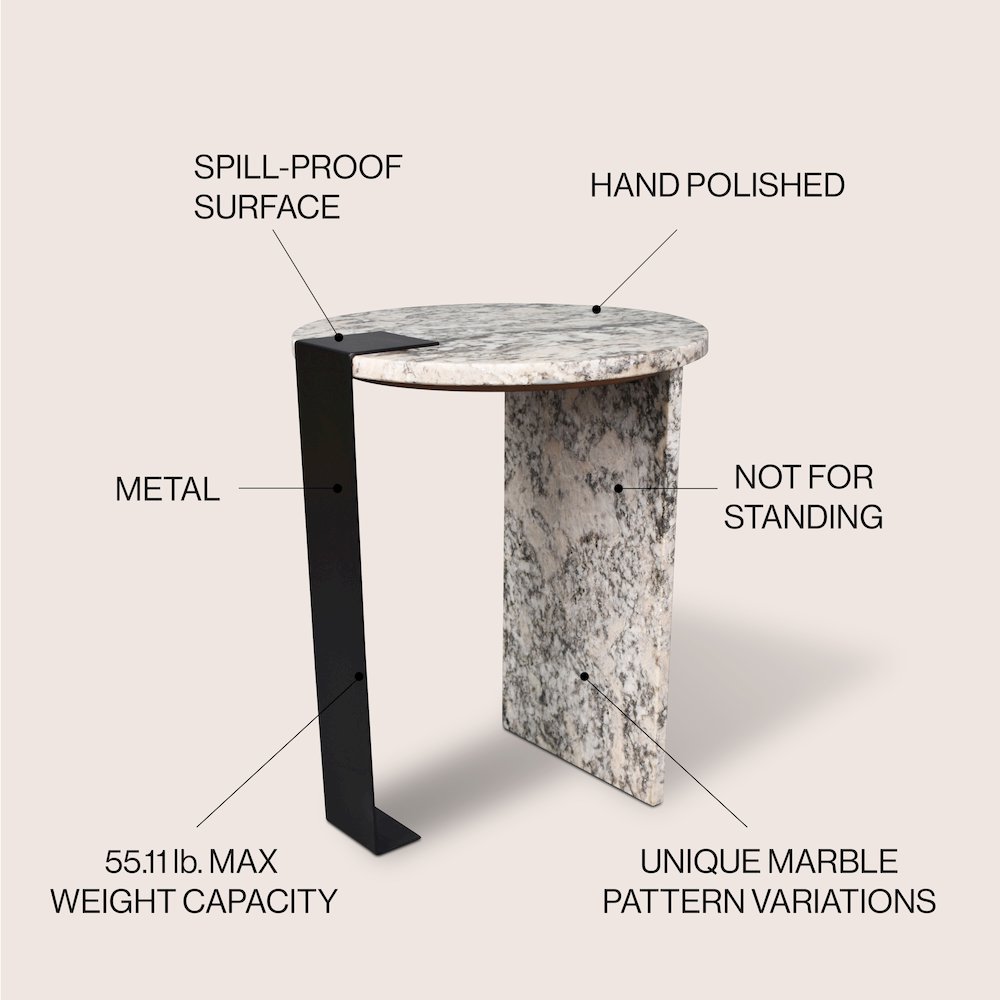 Lyra 20" Modern Round Asymmetrical Marble Accent Table. Picture 3