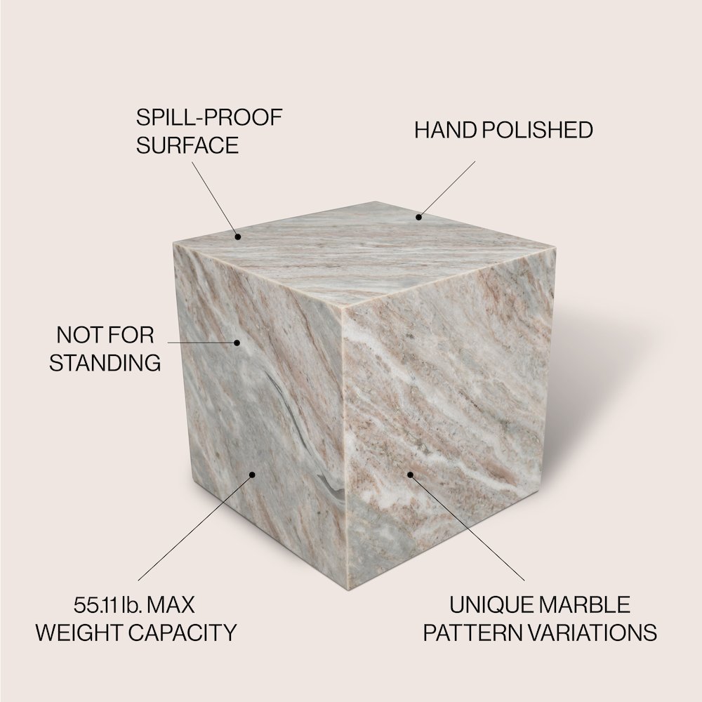 Felix Contemporary Natural Marble Handmade Cube End Table. Picture 3
