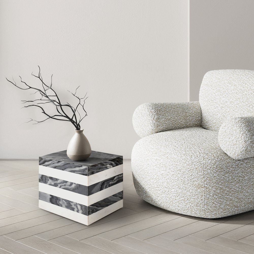 Felix 15.5" Minimalist Marble Cube End Table. Picture 2