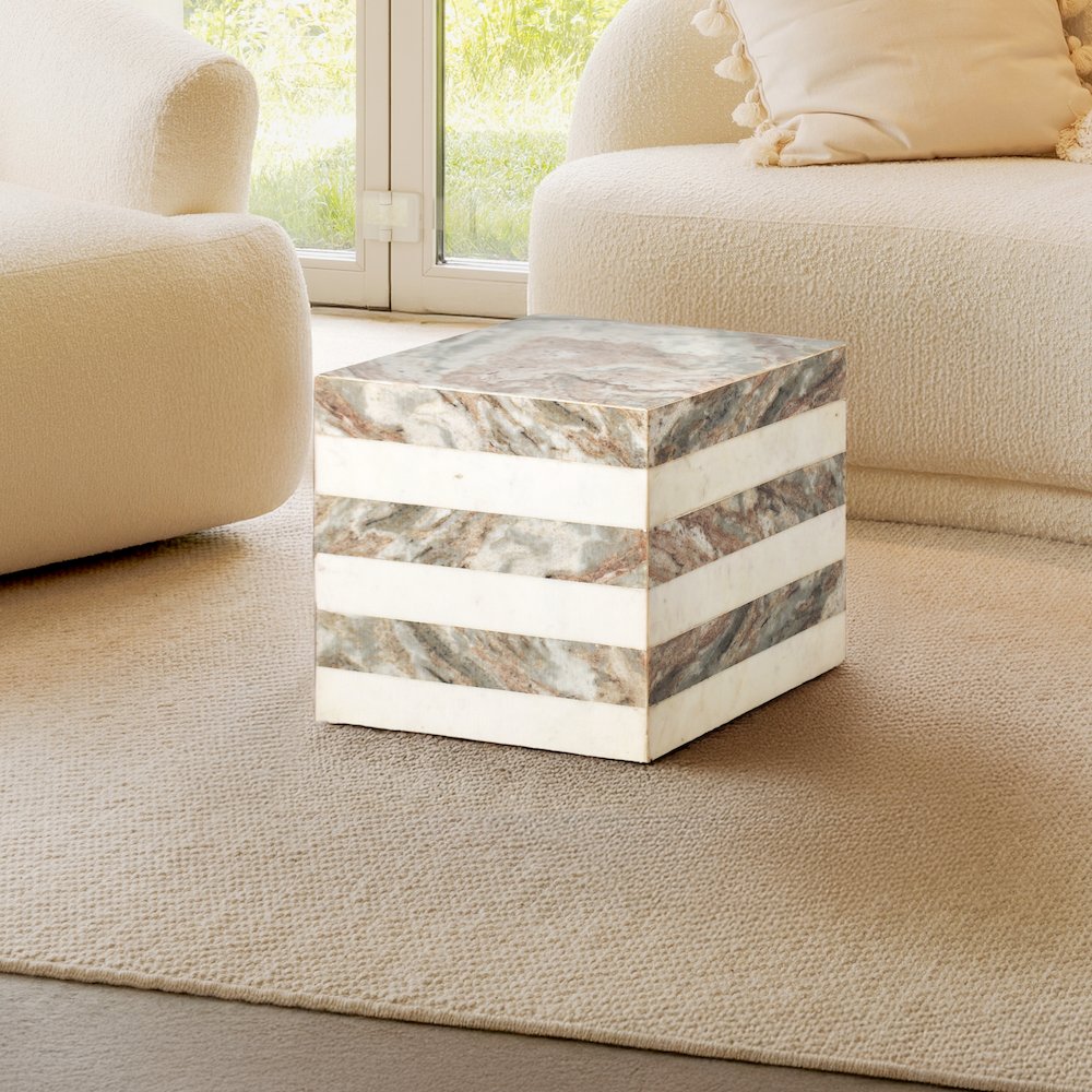 Felix 15.5" Minimalist Marble Cube End Table. Picture 2