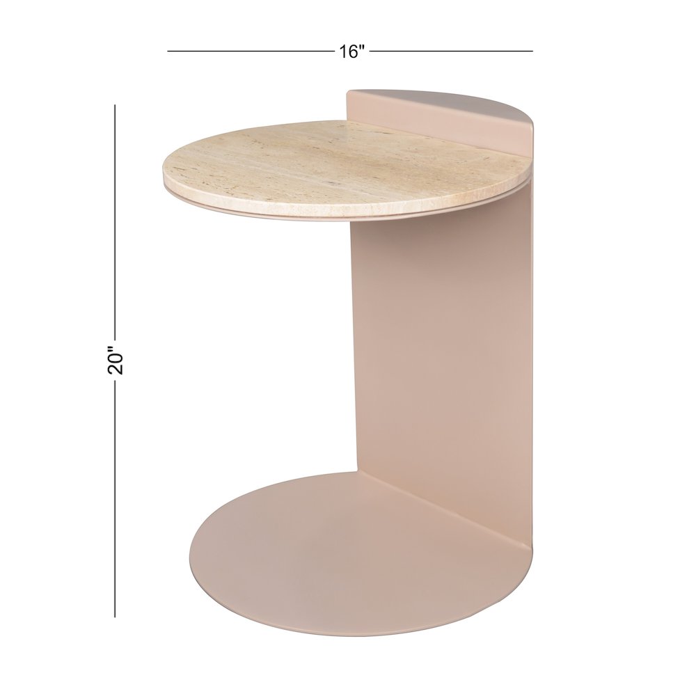 Evelyn Modern 20" Round Natural Marble C-Shaped End Table. Picture 1