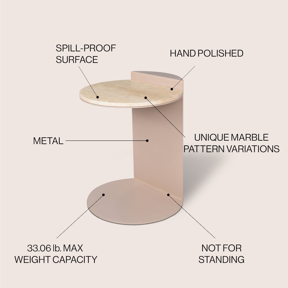 Evelyn Modern 20" Round Natural Marble C-Shaped End Table. Picture 2
