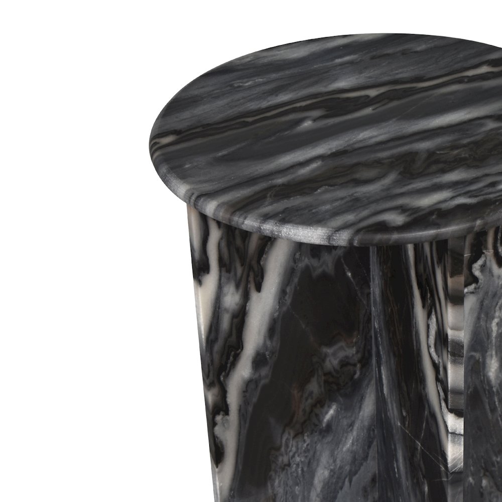 Javier Minimalist 17.75" Round Solid Black/Gray Marble End Table. Picture 1