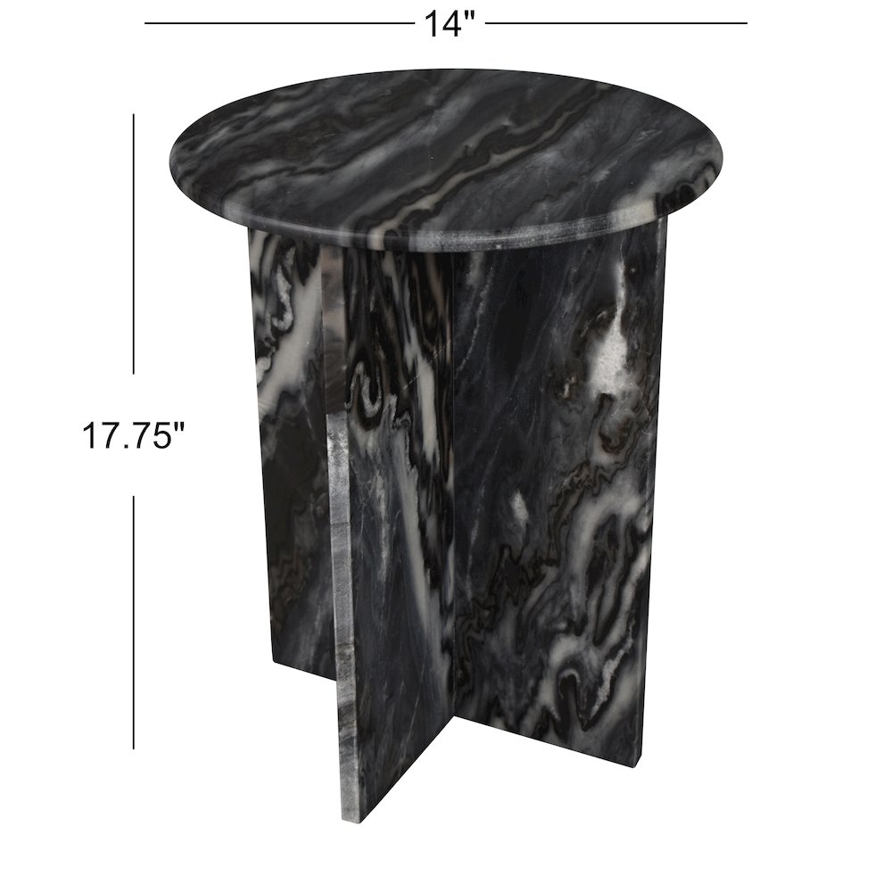 Javier Minimalist 17.75" Round Solid Black/Gray Marble End Table. Picture 2