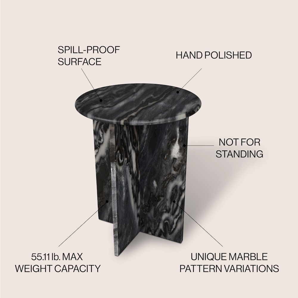 Javier Minimalist 17.75" Round Solid Black/Gray Marble End Table. Picture 3