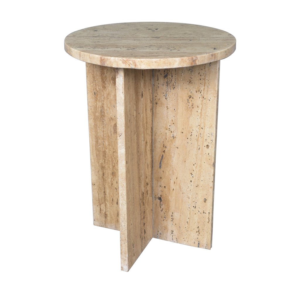 Javier Minimalist 17.75" Round Solid Travertine Marble End Table. Picture 1