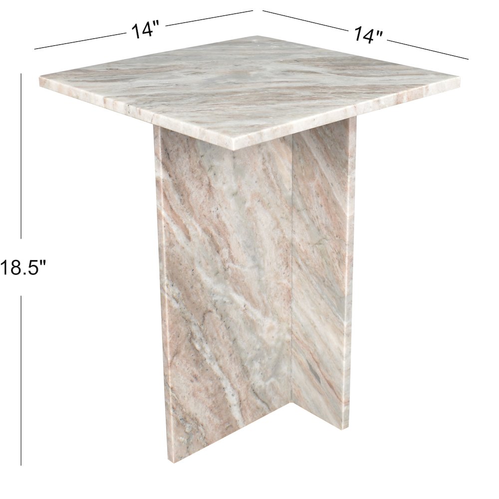 Cecil Modern 18.5" Square Natural Marble End Table with Cross Base. Picture 2