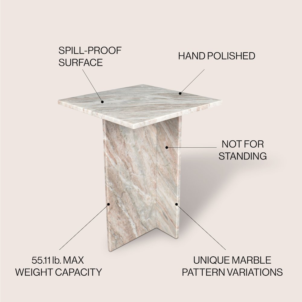 Cecil Modern 18.5" Square Natural Marble End Table with Cross Base. Picture 3