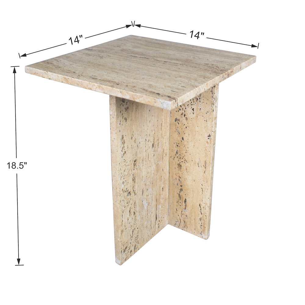Cecil Modern 18.5" Square Natural Marble End Table with Cross Base. Picture 3