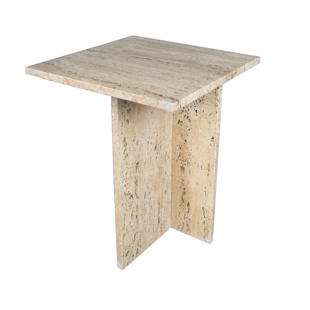 Cecil Modern 18.5" Square Natural Marble End Table with Cross Base. Picture 1