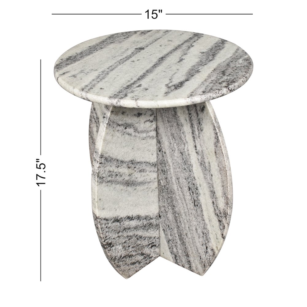 Venus Modern 17.5" Round Gray/Black Solid Marble End Table. Picture 2