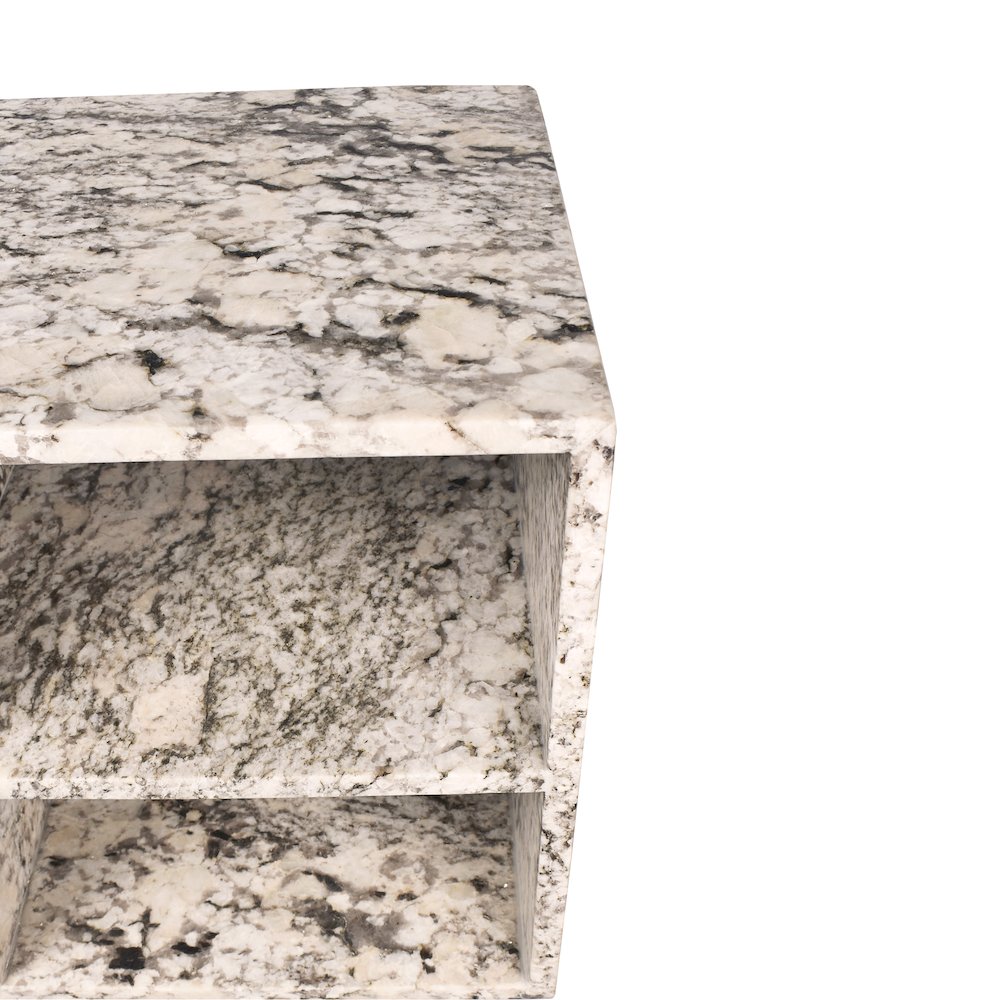 Sloane Modern 20" Genuine Beige Marble Square End Table with Open Shelf. Picture 1