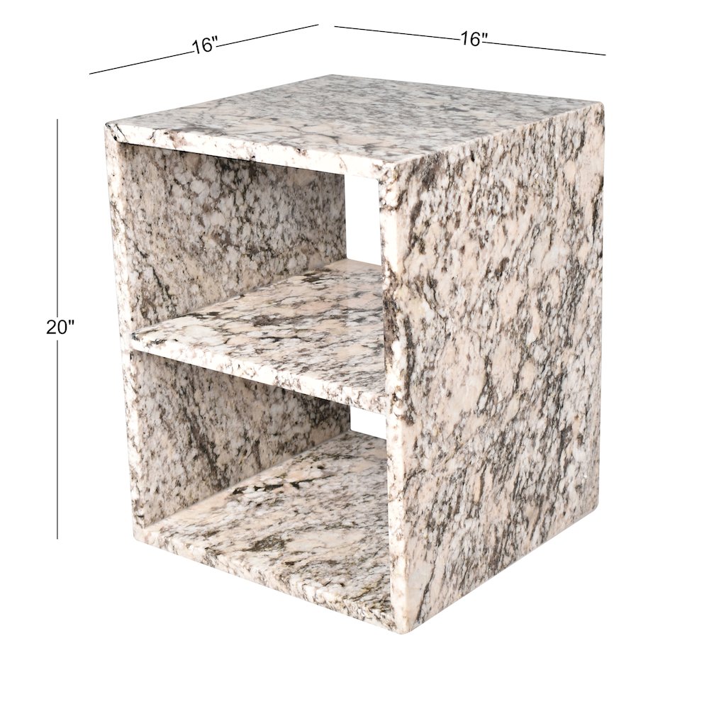 Sloane Modern 20" Genuine Beige Marble Square End Table with Open Shelf. Picture 2