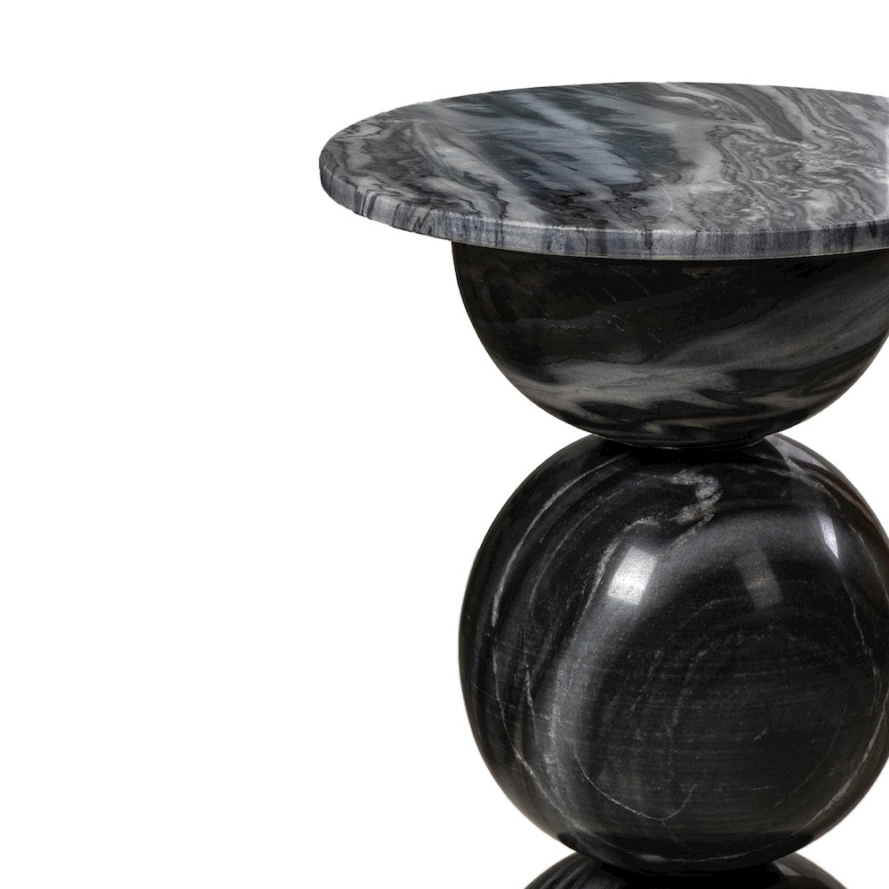 Aura Modern 19" Round Glossy Solid Marble Sculptural Stacked Sphere End Table. Picture 1