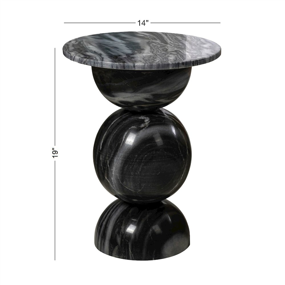 Aura Modern 19" Round Glossy Solid Marble Sculptural Stacked Sphere End Table. Picture 2