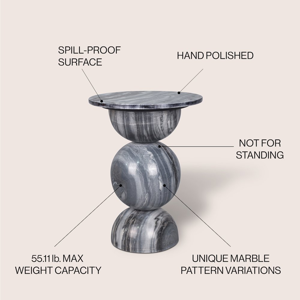 Aura Modern 19" Round Glossy Solid Marble Sculptural Stacked Sphere End Table. Picture 3