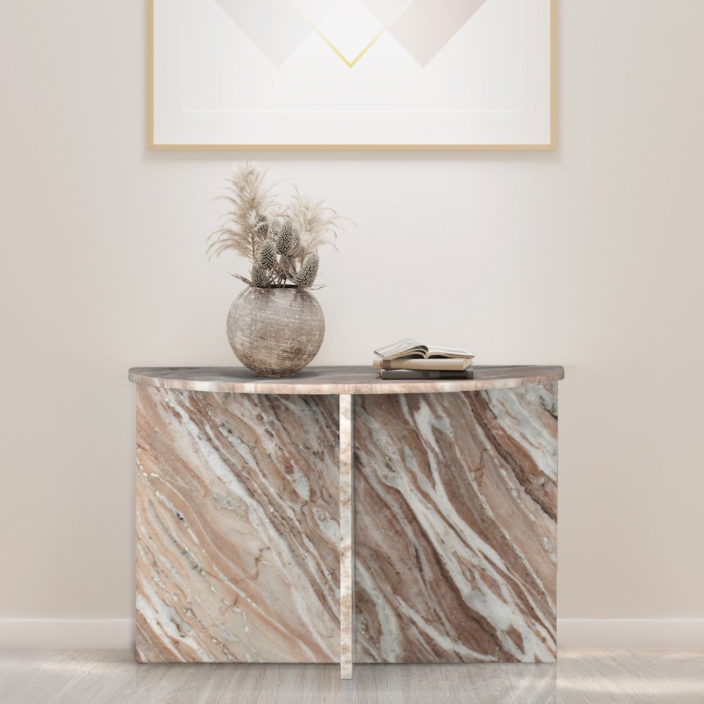 Patrice 20" Modern Half Moon Genuine Marble End Table. Picture 2