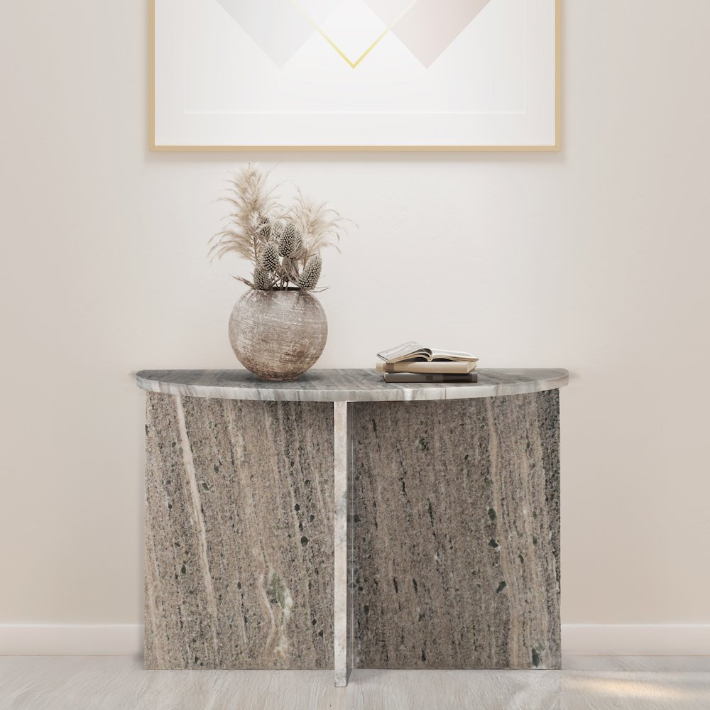 Patrice 20" Modern Half Moon Genuine Marble End Table. Picture 2